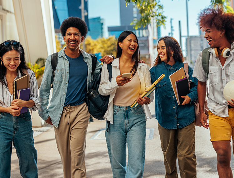 group of diverse college students